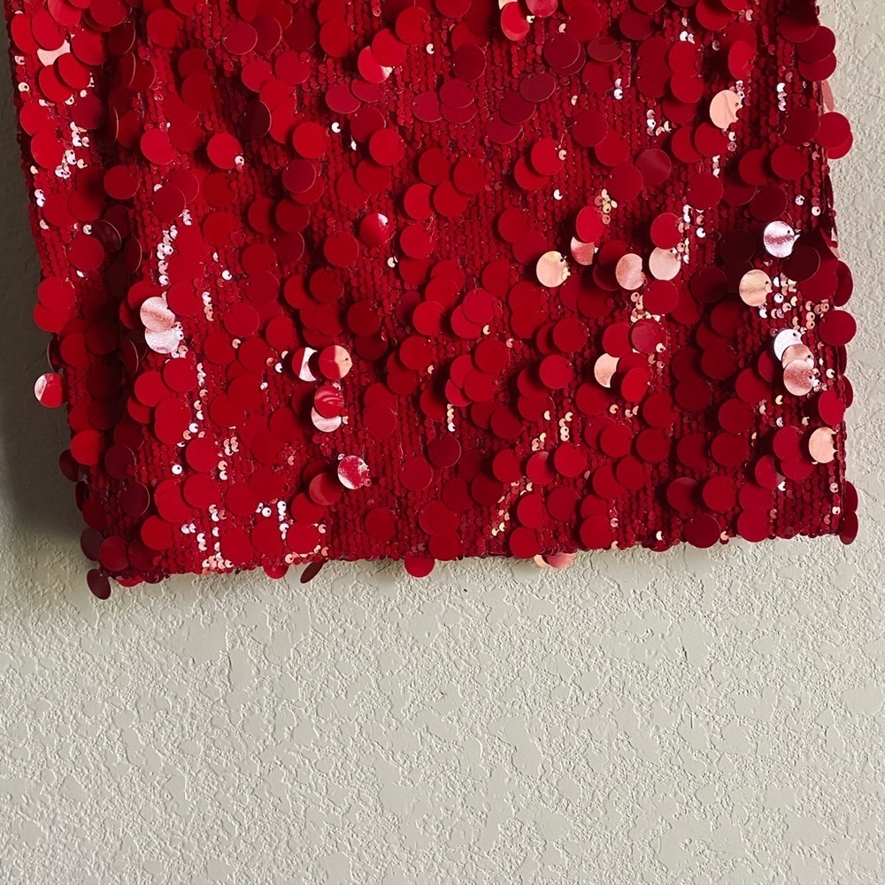 Editkted Sabina Low-Rise Sequin Red Coquette Sexy Mini Whimsical Skirt  Size L - Picture 7 of 11